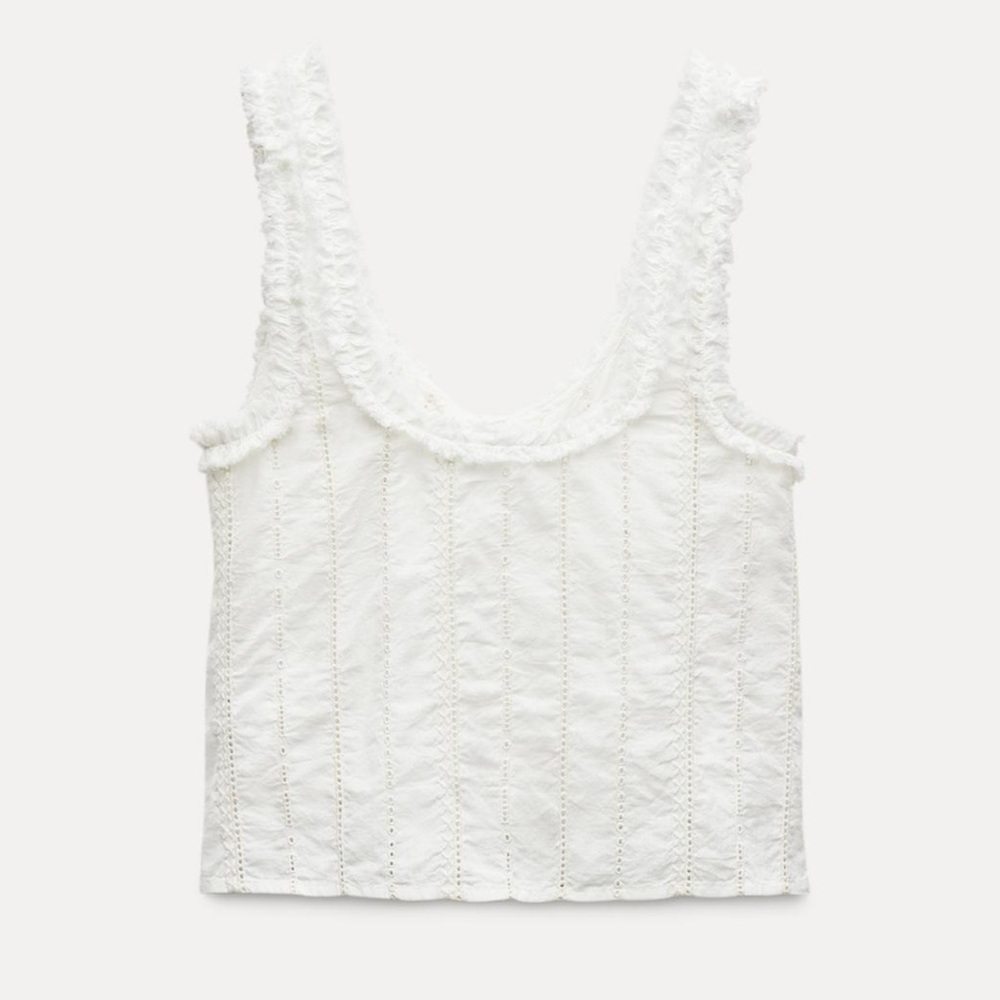 Zara White Ruffled Sleeveless Top - Picture 5 of 6